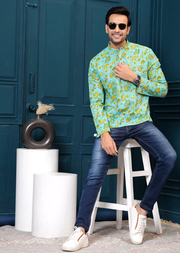 Cotton Green Floral Printed Kurta